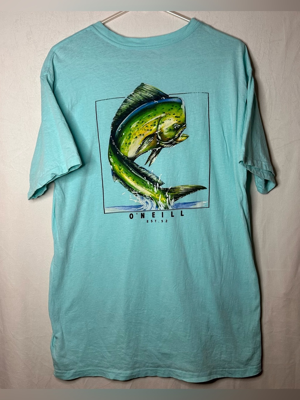 O’Neil Turquoise Mahi Mahi Fish Graphic Tee 100% Cotton Size M Surf Swim Beach